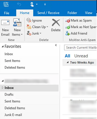 default folder names in outlook