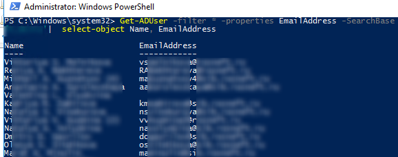 Get-ADUser EmailAddress 