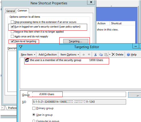 gpo: target shortcut to domain security group