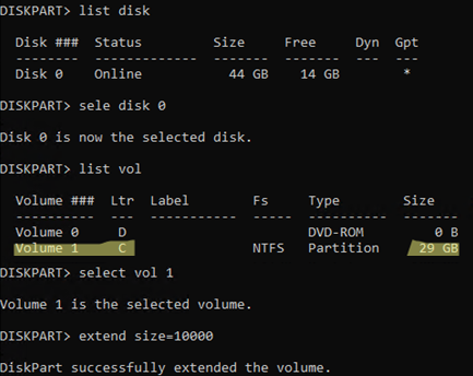 How to extend a disk in Windows using diskpart