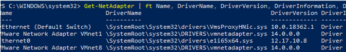 list network adapter used drivers