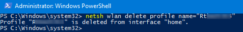 netsh wlan delete profile - remove saved wi-fi profile
