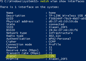 netsh wlan show interfaces