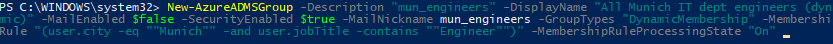 New-AzureADMSGroup - create dynamic group in Azure AD with powershell
