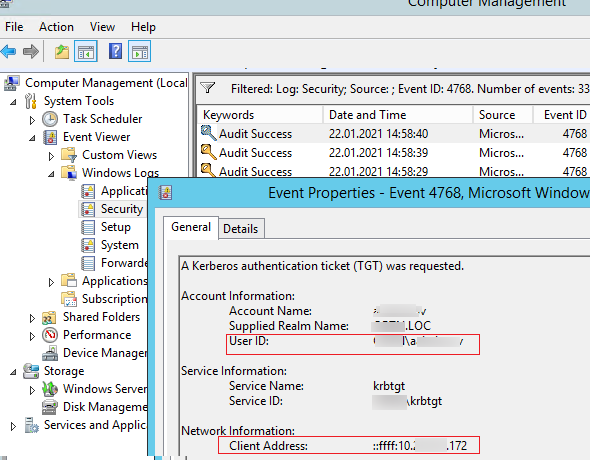 Windows Event ID 4768 - A Kerberos authentication ticket was requested