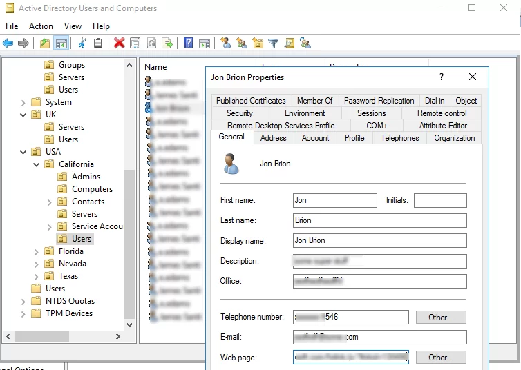 active directory user properties in aduc console