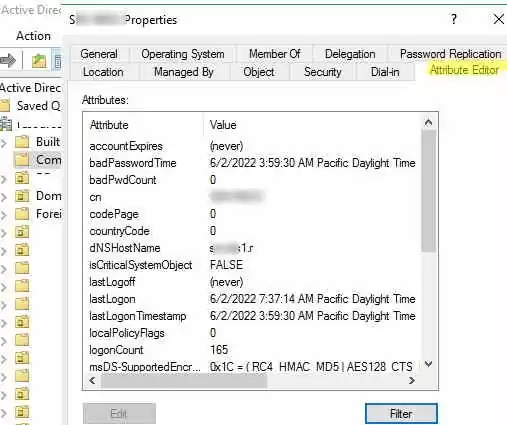 active directory computer attribute editor in ADUC console