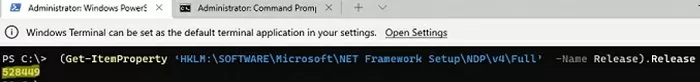 check net framework number with powershell