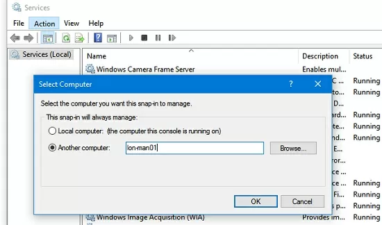 connect to services on remote windows device