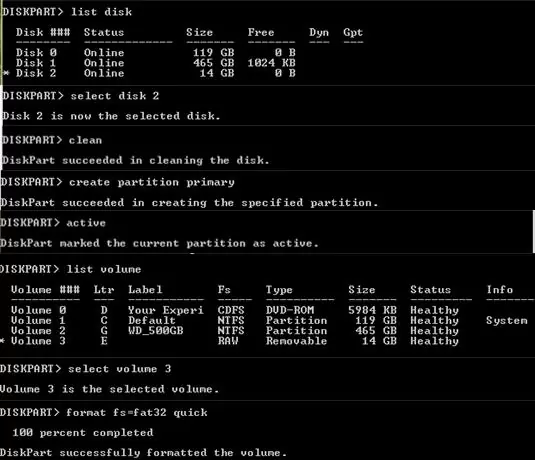 diskpart: format fat32