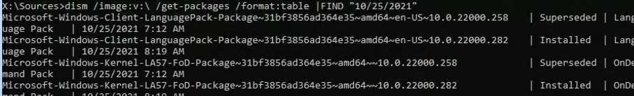 dism: get latest installed updates in offline windows image