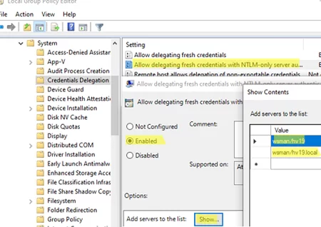 Enable GPO option: Allow Delegating Fresh Credentials with NTLM-only Server Authentication