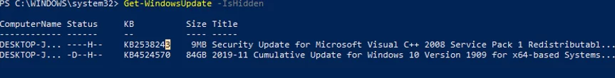 Get-WindowsUpdate –IsHidden - find hidden updates