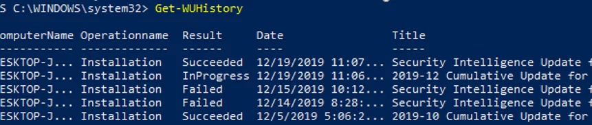 Get-WUHistory - checking windows update history