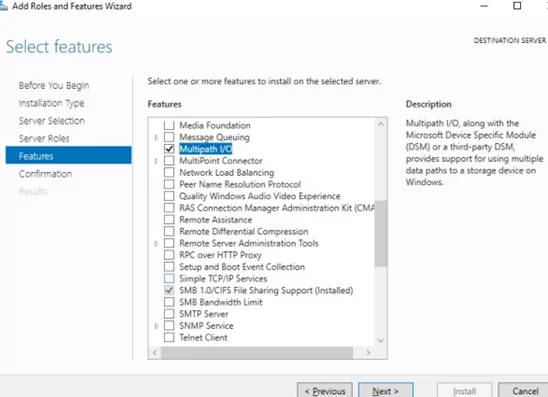 Install MPIO feature on WIndows Server via Server Manager