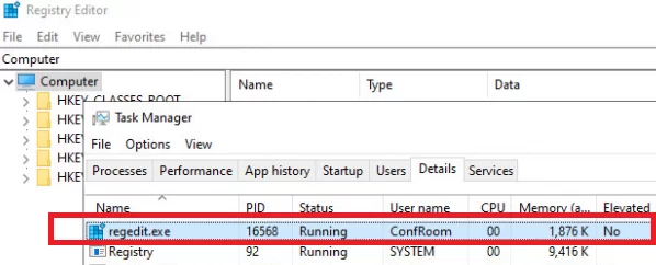 non elevated regedit process in user context