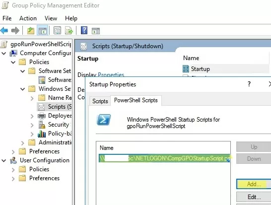 run powershell script at windows startup via group policy