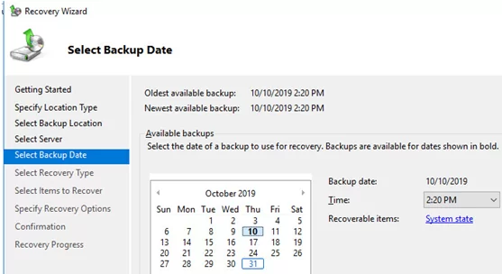 select dc backup date