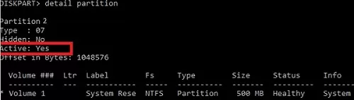 set active mbr partition with diskpart