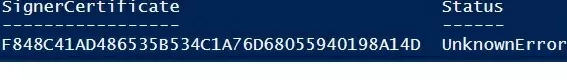 signing powershell script using self-signed cert - unknown error