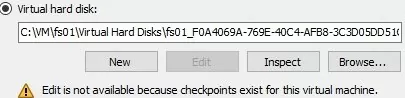 vhdx Edit is not available because checkpoint exist for this virtual machine